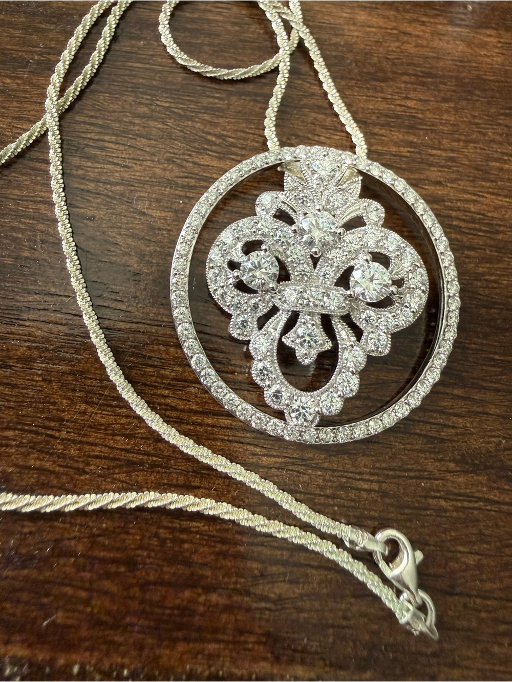 14K white gold genuine diamond circle of life Pendant Necklace